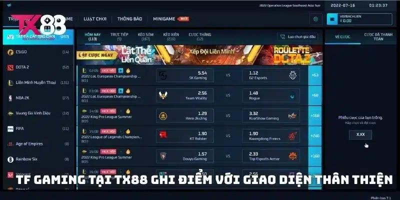 TF Gaming tại TX88 ghi điểm với giao diện thân thiện